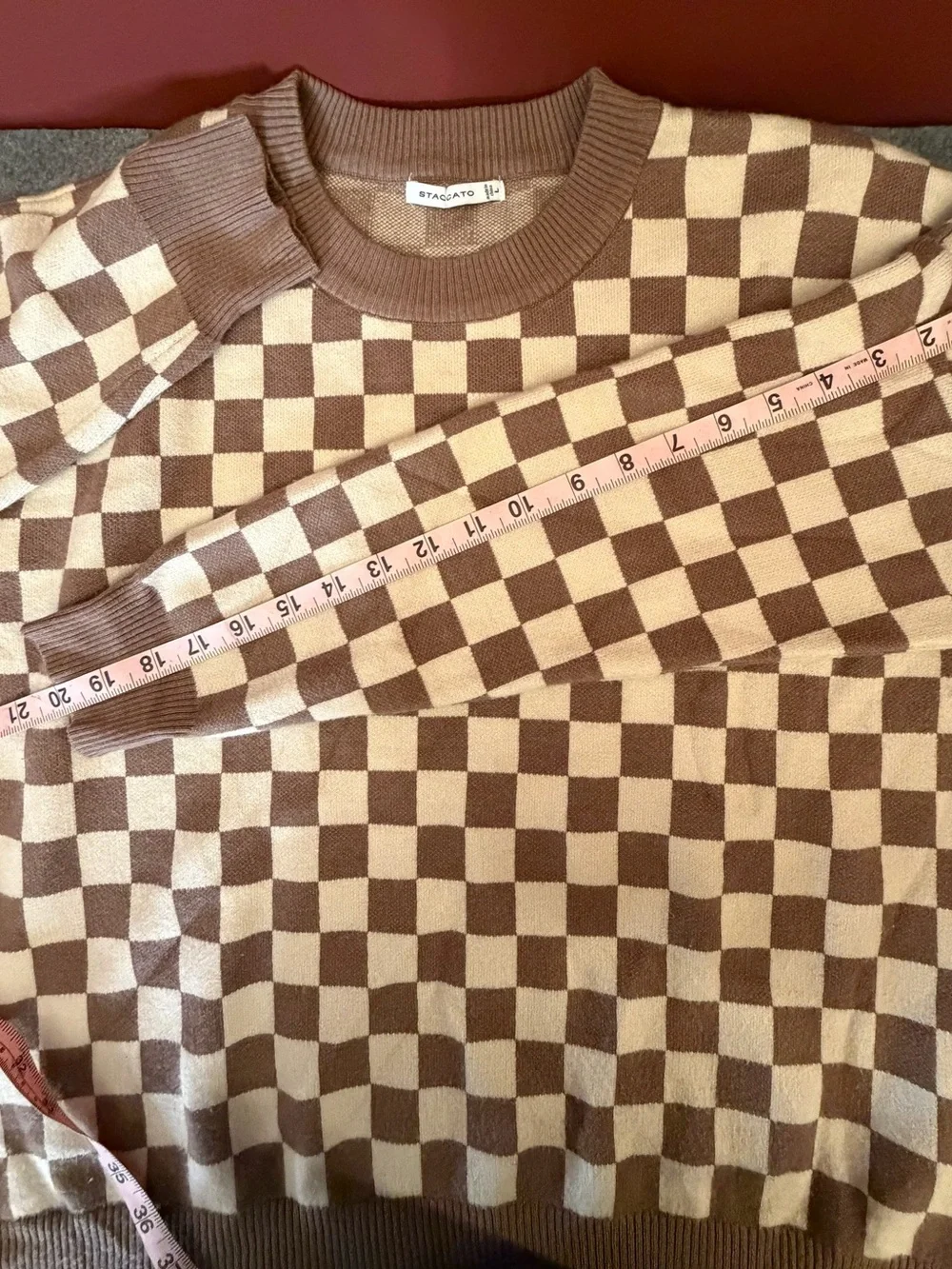 Staccato Cream and Brown Checker Crewneck Sweater